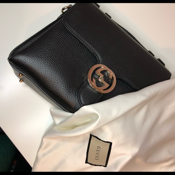 Gucci black dollar calfskin interlocking G top handle shoulder bag. - Picture 2 of 7